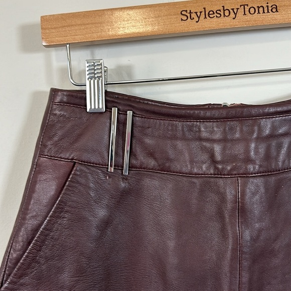 REISS Lambs Leather Vale Mini Skirt Brown High Rise A Lined Lined Sz US 2 - Picture 3 of 11